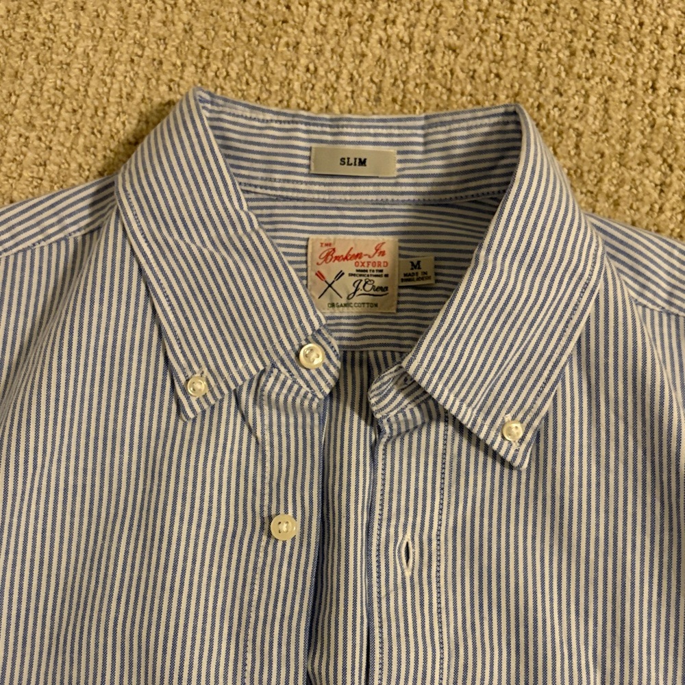 J. Crew Slim Blue and White Striped Button-Down Shirt